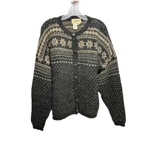 Vtg Eddie Bauer Wool Nordic Snowflake Fair Isle Cardigan Sweater USA Womens XL